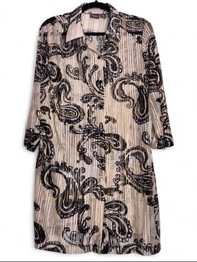 Chico's Beige and Black Paisley Long Sleeve Shirt Dress